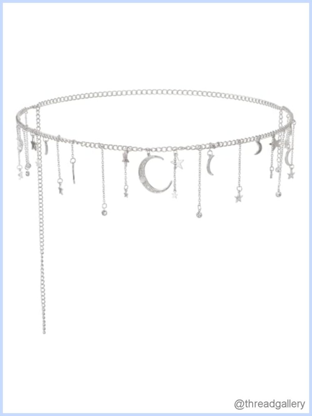 Star Moon Waist Chain Belt for Women Dress Silver Zinc Alloy Adjustable